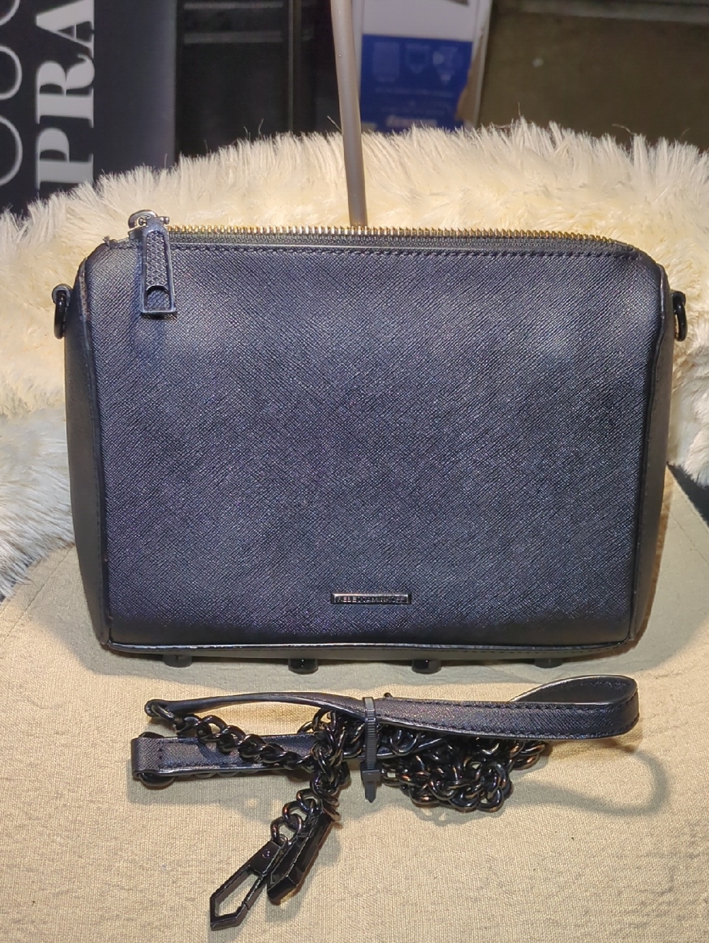 Rebecca Minkoff Black Saffiano Logo Crossbody NOW ONLY  $50
